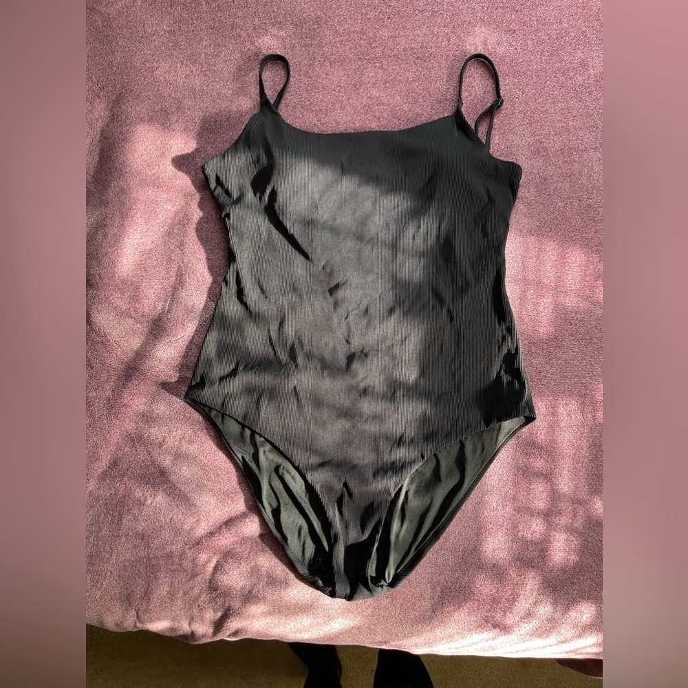 SOLD. aerie Black Rie Back Ribbed One-piece Swimsuit XXL Long Torso